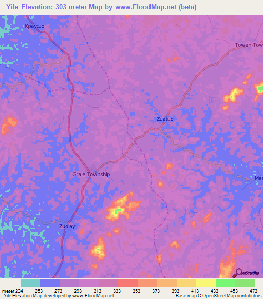 Yile,Liberia Elevation Map