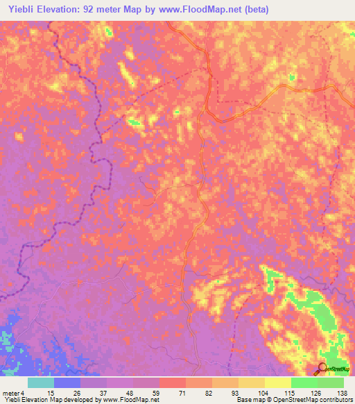 Yiebli,Liberia Elevation Map