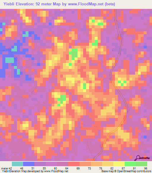 Yiebli,Liberia Elevation Map