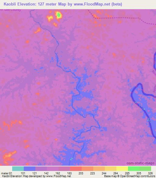 Kaobli,Liberia Elevation Map