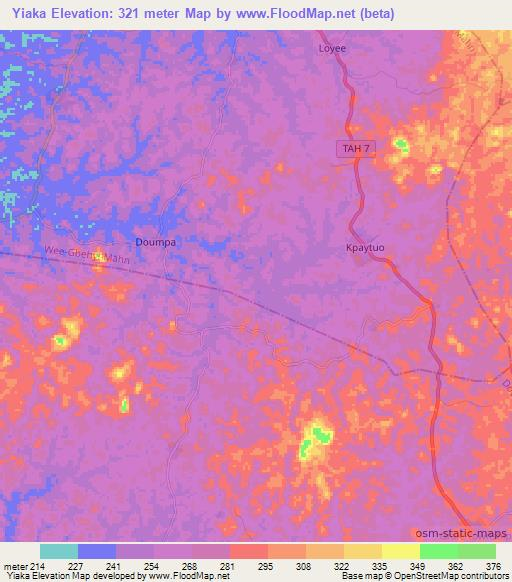 Yiaka,Liberia Elevation Map
