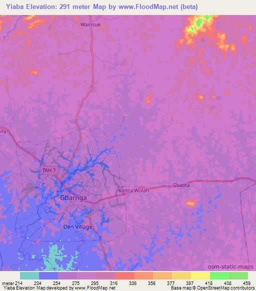 Yiaba,Liberia Elevation Map