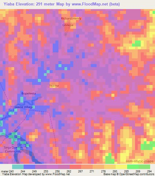 Yiaba,Liberia Elevation Map
