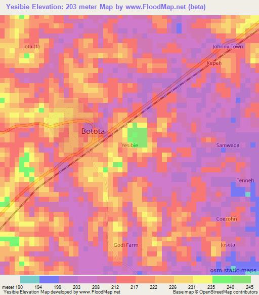 Yesibie,Liberia Elevation Map