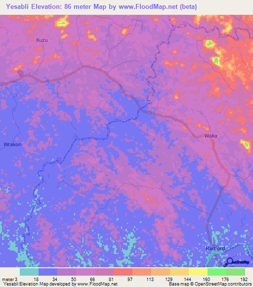 Yesabli,Liberia Elevation Map