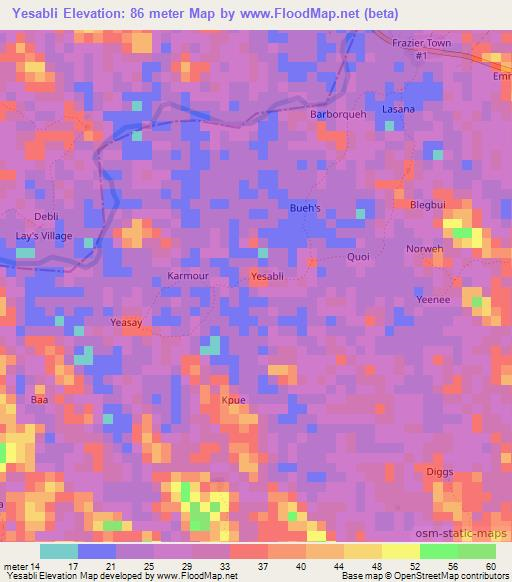 Yesabli,Liberia Elevation Map