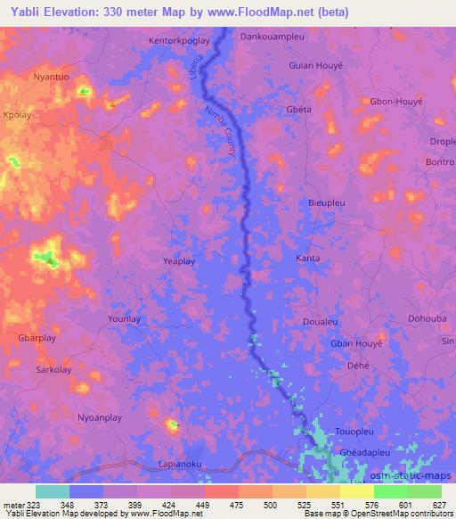 Yabli,Liberia Elevation Map