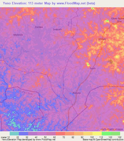 Yeno,Liberia Elevation Map