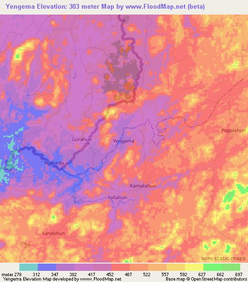 Yengema,Liberia Elevation Map