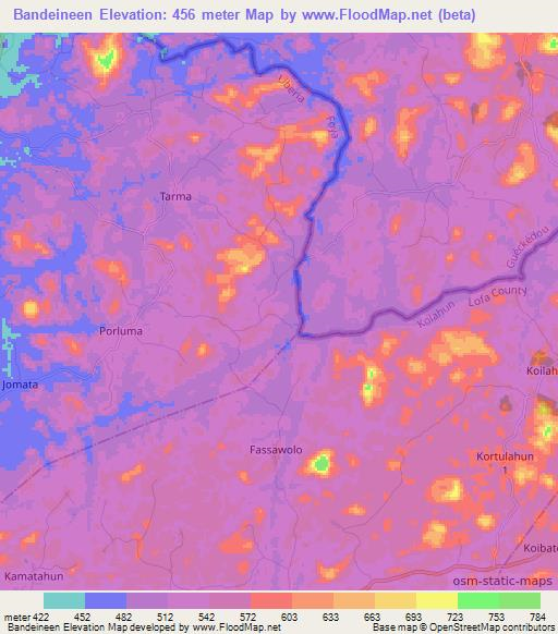 Bandeineen,Liberia Elevation Map