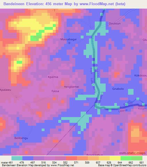 Bandeineen,Liberia Elevation Map
