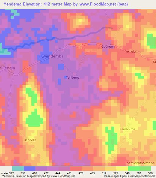 Yendema,Liberia Elevation Map