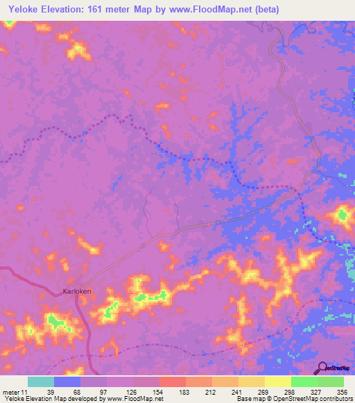 Yeloke,Liberia Elevation Map