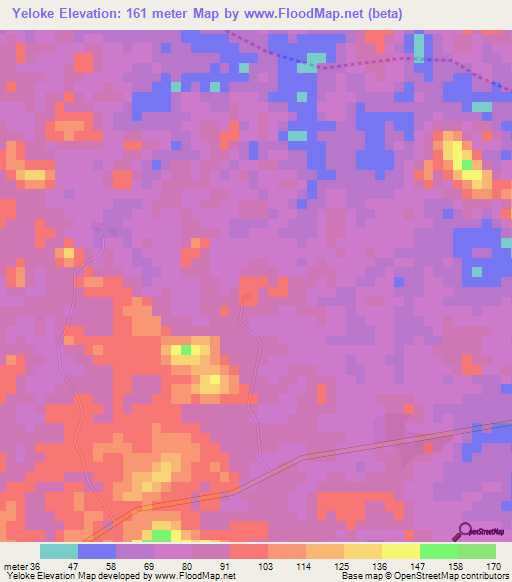 Yeloke,Liberia Elevation Map