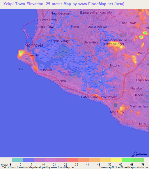Yekpi Town,Liberia Elevation Map