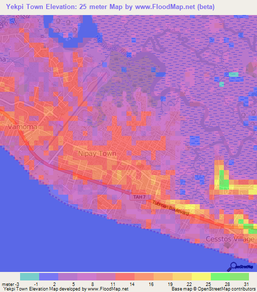 Yekpi Town,Liberia Elevation Map