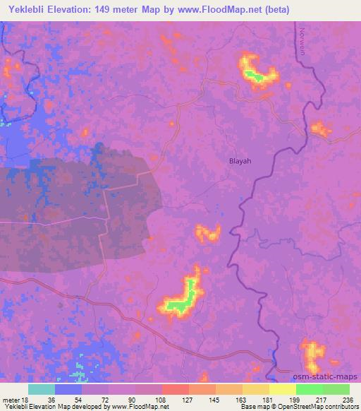 Yeklebli,Liberia Elevation Map