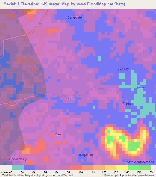 Yeklebli,Liberia Elevation Map