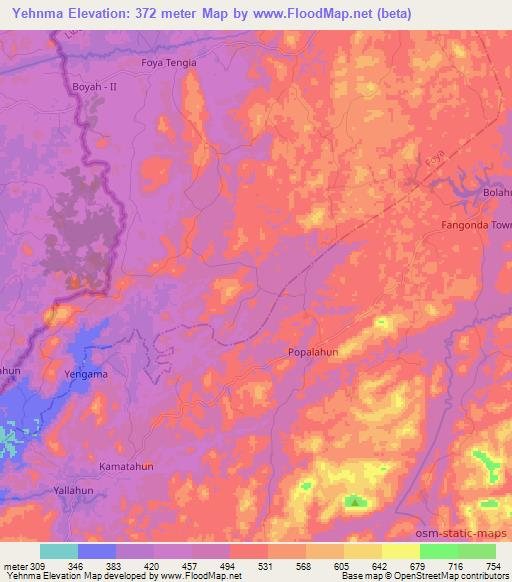 Yehnma,Liberia Elevation Map
