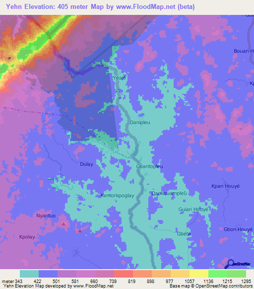 Yehn,Liberia Elevation Map
