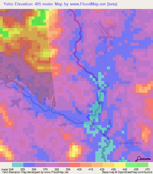 Yehn,Liberia Elevation Map