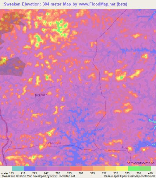 Sweaken,Liberia Elevation Map