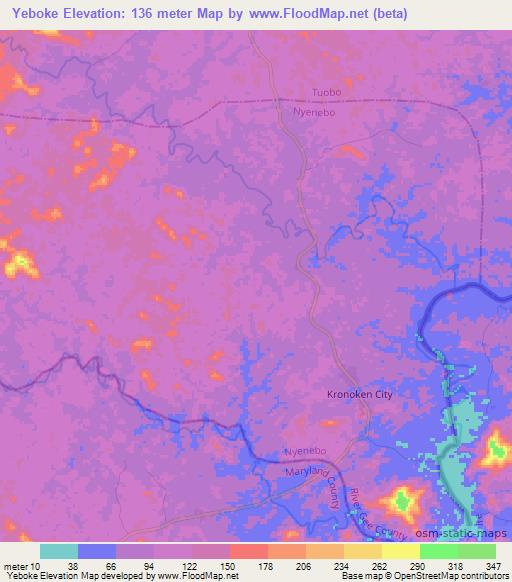 Yeboke,Liberia Elevation Map