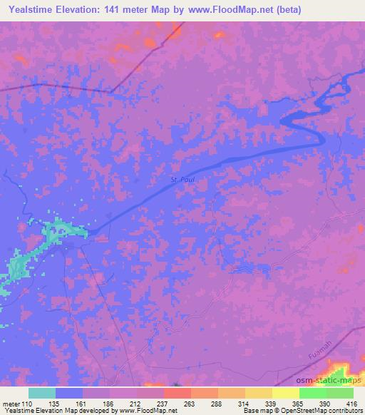 Yealstime,Liberia Elevation Map