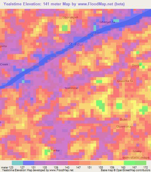 Yealstime,Liberia Elevation Map