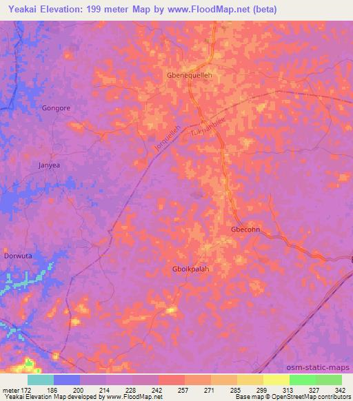 Yeakai,Liberia Elevation Map