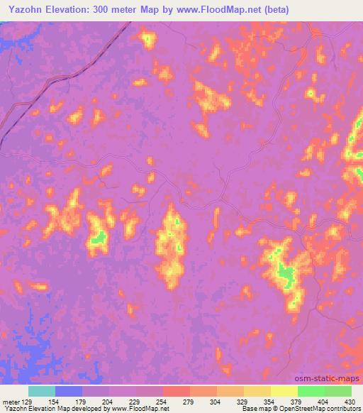 Yazohn,Liberia Elevation Map