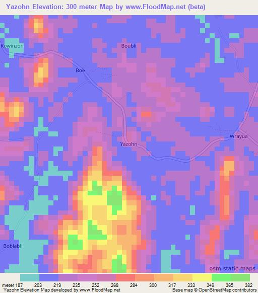 Yazohn,Liberia Elevation Map
