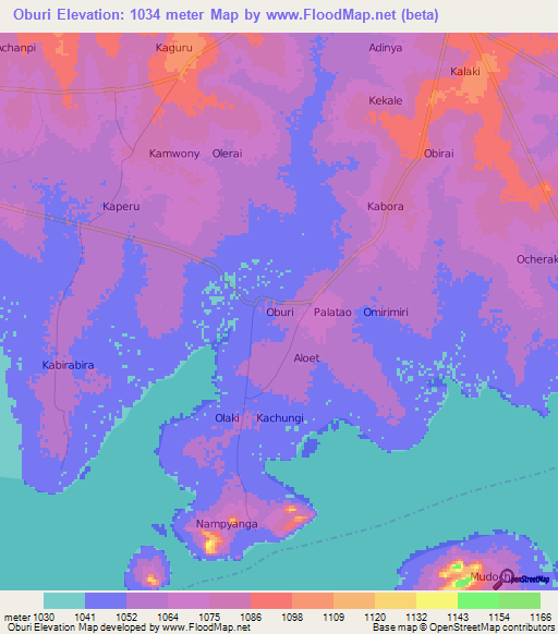 Oburi,Uganda Elevation Map