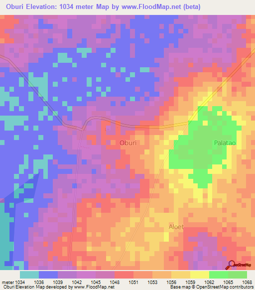 Oburi,Uganda Elevation Map