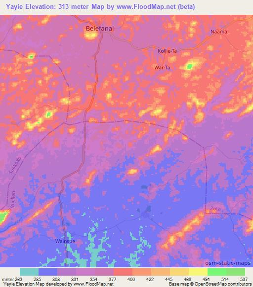 Yayie,Liberia Elevation Map