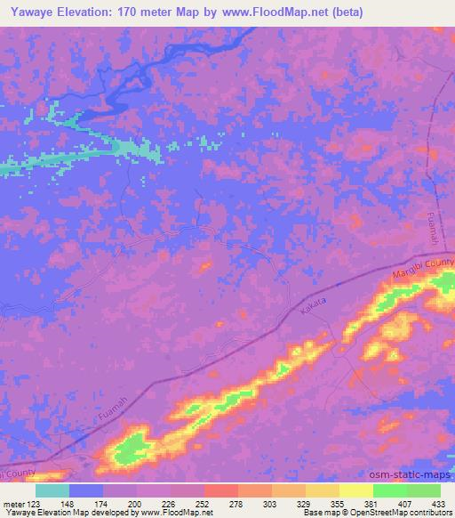 Yawaye,Liberia Elevation Map