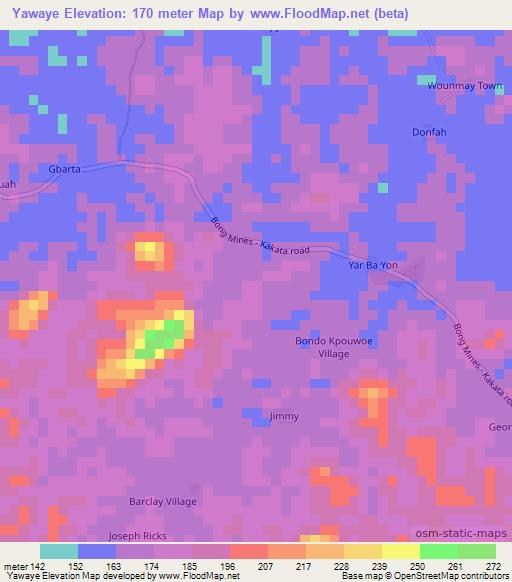 Yawaye,Liberia Elevation Map