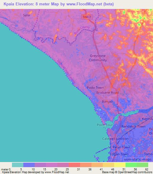 Kpaia,Liberia Elevation Map