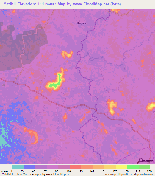 Yatibli,Liberia Elevation Map