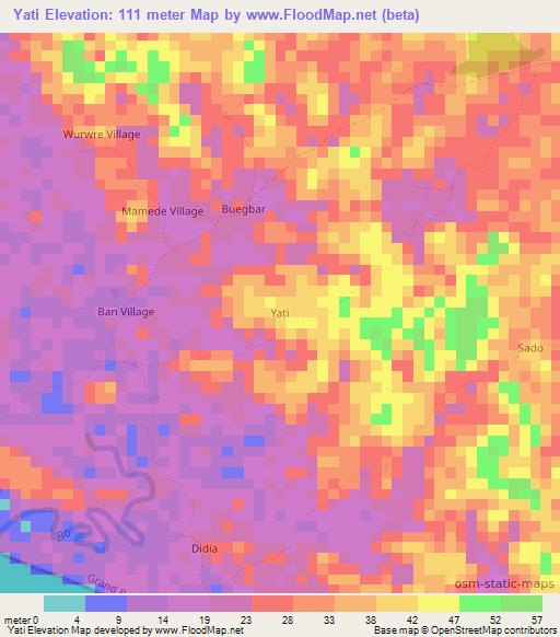 Yati,Liberia Elevation Map