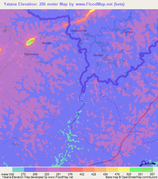 Yatana,Liberia Elevation Map