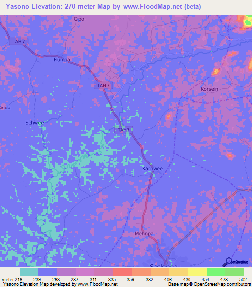 Yasono,Liberia Elevation Map