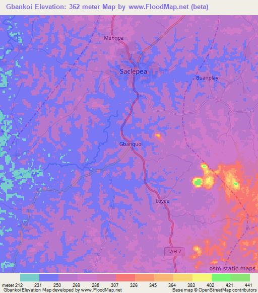 Gbankoi,Liberia Elevation Map