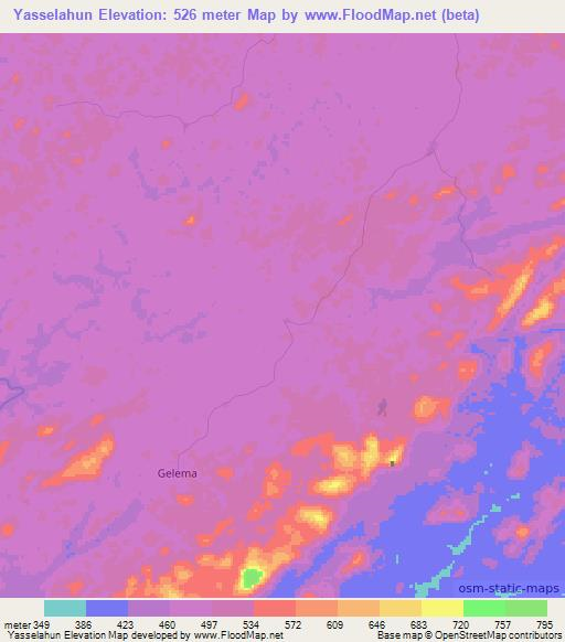 Yasselahun,Liberia Elevation Map