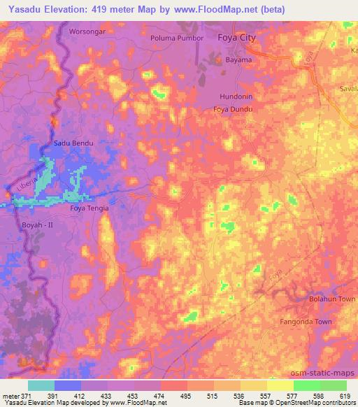 Yasadu,Liberia Elevation Map