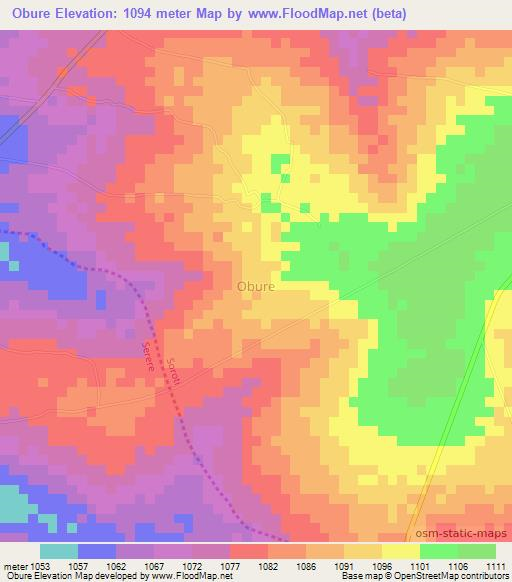 Obure,Uganda Elevation Map