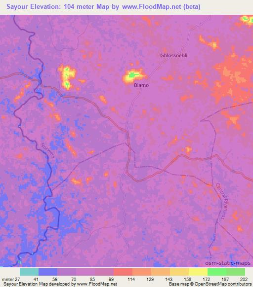 Sayour,Liberia Elevation Map