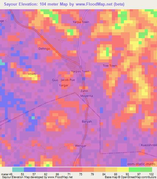 Sayour,Liberia Elevation Map