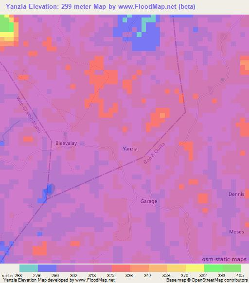 Yanzia,Liberia Elevation Map