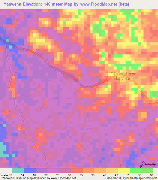 Yanwehn,Liberia Elevation Map